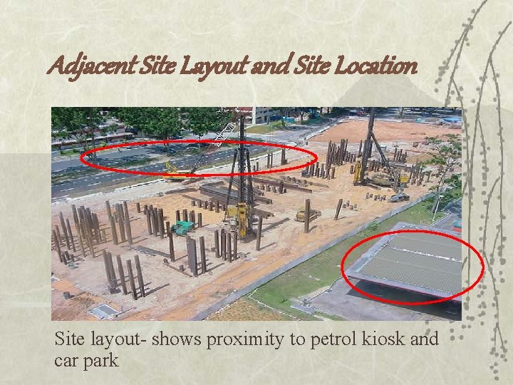 Adjacent Site Layout and Site Location Site layout- shows proximity to petrol kiosk and