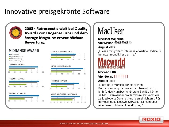 Innovative preisgekrönte Software 2008 - Retrospect erzielt bei Quality Awards von Diogenes Labs und