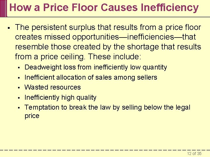 How a Price Floor Causes Inefficiency § The persistent surplus that results from a