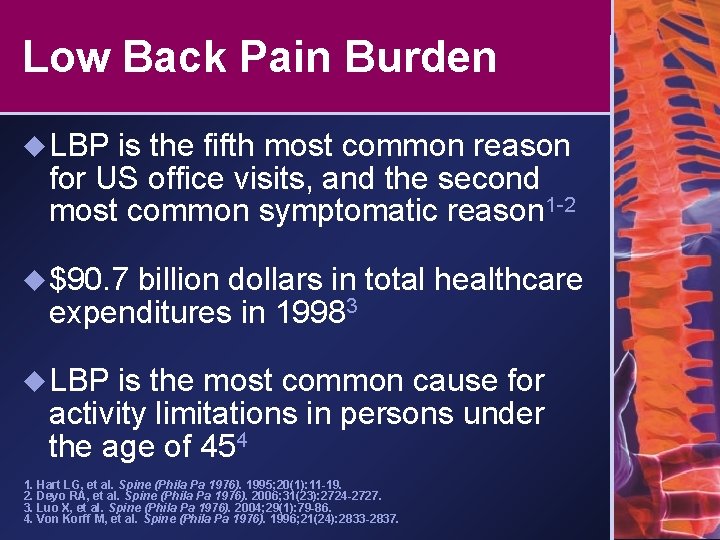 Low Back Pain Burden u LBP is the fifth most common reason for US