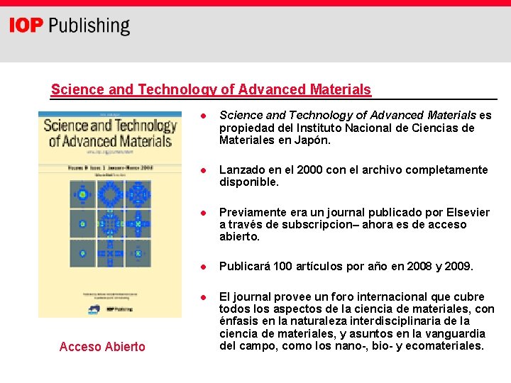 Science and Technology of Advanced Materials Acceso Abierto l Science and Technology of Advanced