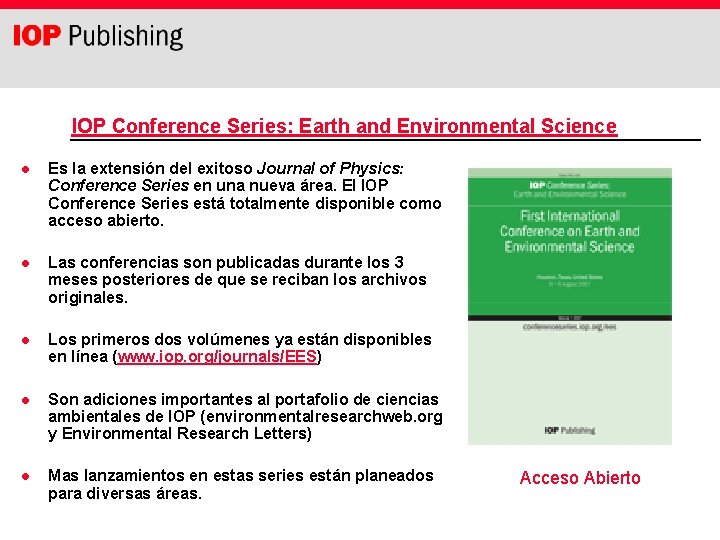IOP Conference Series: Earth and Environmental Science l Es la extensión del exitoso Journal