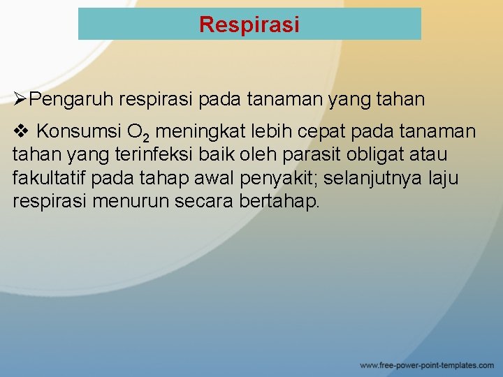 Respirasi ØPengaruh respirasi pada tanaman yang tahan v Konsumsi O 2 meningkat lebih cepat