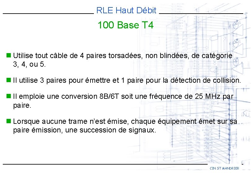 RLE Haut Débit 100 Base T 4 n Utilise tout câble de 4 paires