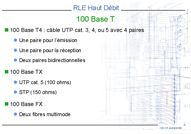 RLE Haut Débit 100 Base T n 100 Base T 4 : câble UTP