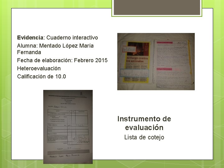 Evidencia: Cuaderno interactivo Alumna: Mentado López María Fernanda Fecha de elaboración: Febrero 2015 Heteroevaluación