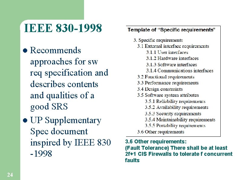 IEEE 830 -1998 Recommends approaches for sw req specification and describes contents and qualities