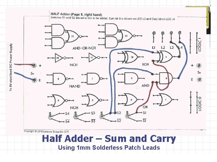 limrose Half Adder – Sum and Carry Using 1 mm Solderless Patch Leads 