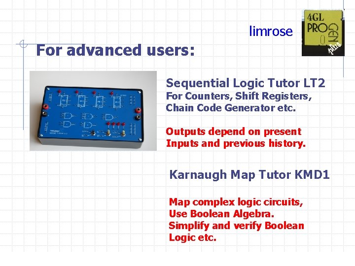 limrose For advanced users: Sequential Logic Tutor LT 2 For Counters, Shift Registers, Chain