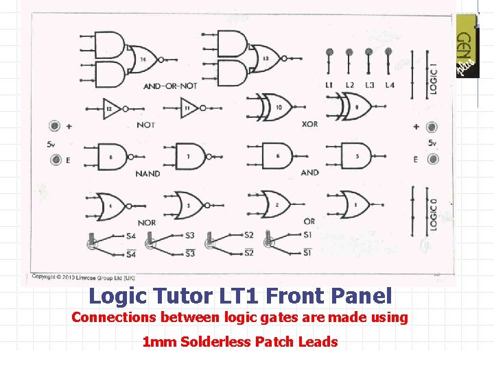 limrose Logic Tutor LT 1 Front Panel Connections between logic gates are made using