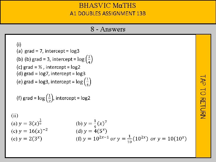 BHASVIC MαTHS A 1 DOUBLES ASSIGNMENT 13 B 8 - Answers 