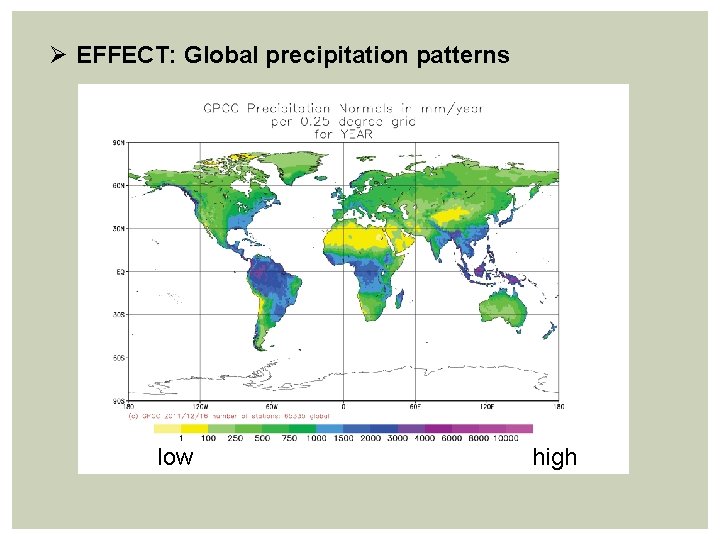 Ø EFFECT: Global precipitation patterns low high 