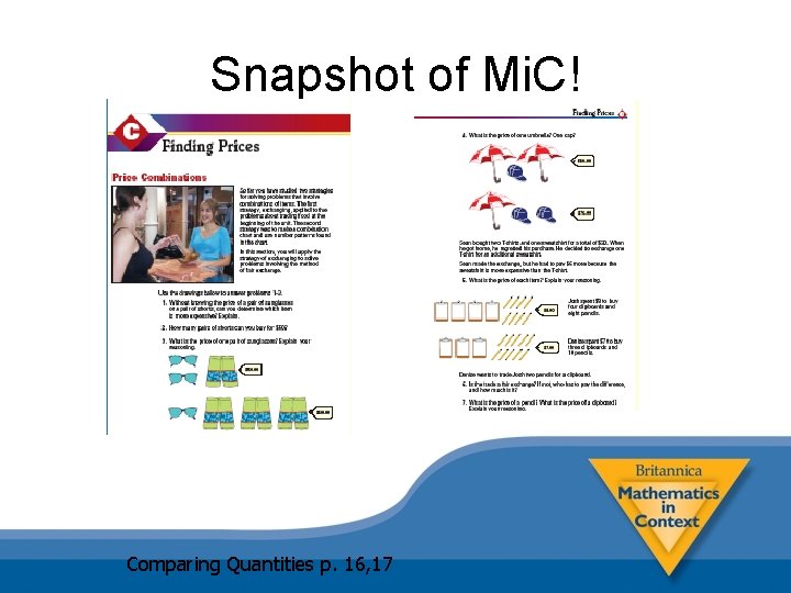 Snapshot of Mi. C! Comparing Quantities p. 16, 17 