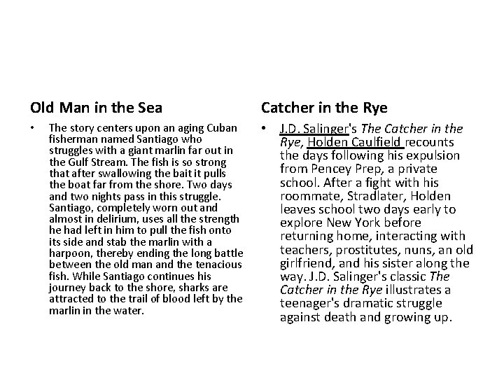 Old Man in the Sea • The story centers upon an aging Cuban fisherman