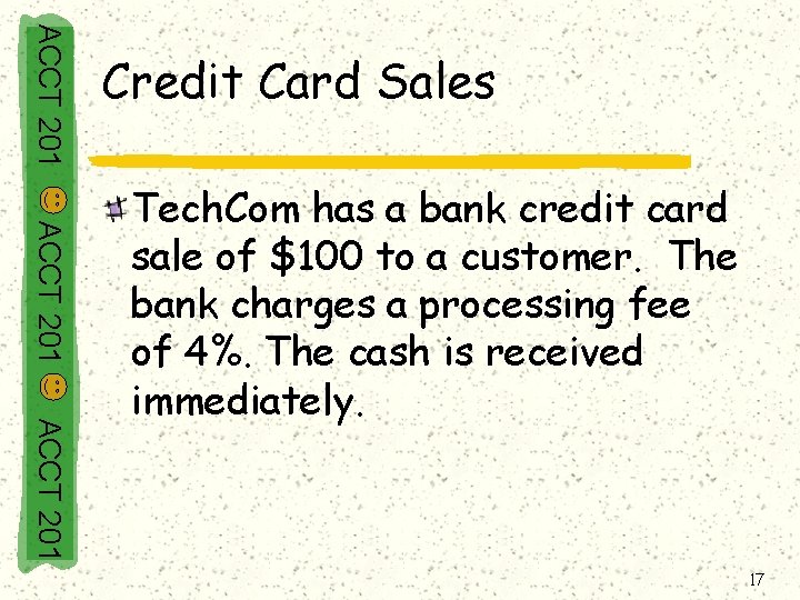 ACCT 201 Credit Card Sales ACCT 201 Tech. Com has a bank credit card