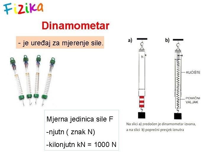 Dinamometar - je uređaj za mjerenje sile. Mjerna jedinica sile F -njutn ( znak