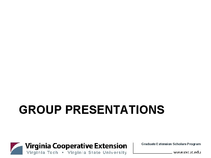GROUP PRESENTATIONS Graduate Extension Scholars Program 