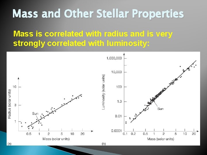 Mass and Other Stellar Properties Mass is correlated with radius and is very strongly