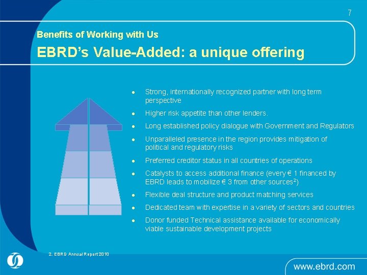 7 Benefits of Working with Us EBRD’s Value-Added: a unique offering l l Higher