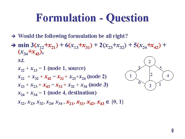 Formulation - Question è Would the following formulation be all right? è min 3(x