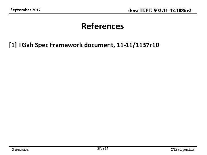 September 2012 doc. : IEEE 802. 11 -12/1086 r 2 References [1] TGah Spec