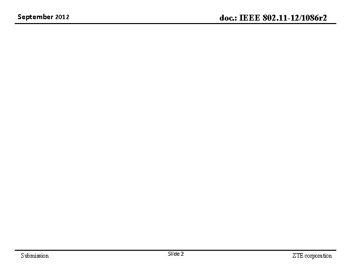 September 2012 Submission doc. : IEEE 802. 11 -12/1086 r 2 Slide 2 ZTE
