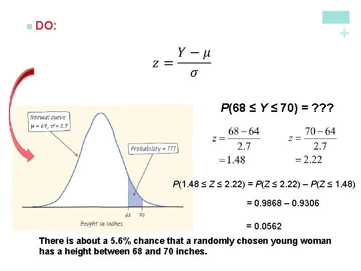 + n DO: P(68 ≤ Y ≤ 70) = ? ? ? P(1. 48