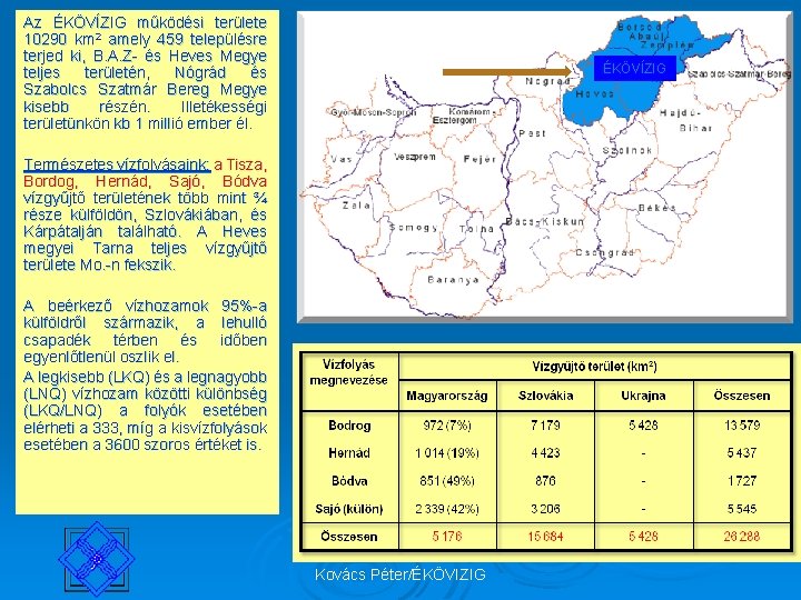 Az ÉKÖVÍZIG működési területe 10290 km 2 amely 459 településre terjed ki, B. A.