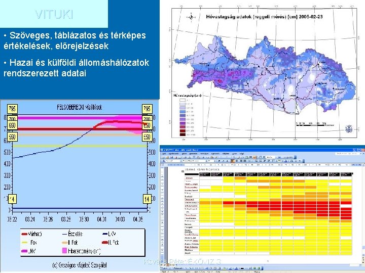 VITUKI • Szöveges, táblázatos és térképes értékelések, előrejelzések • Hazai és külföldi állomáshálózatok rendszerezett