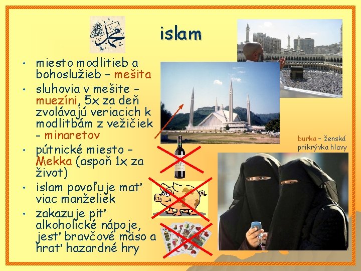 islam • • • miesto modlitieb a bohoslužieb – mešita sluhovia v mešite –