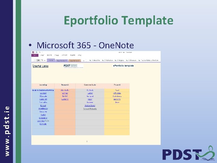 Eportfolio Template www. pdst. ie • Microsoft 365 - One. Note 