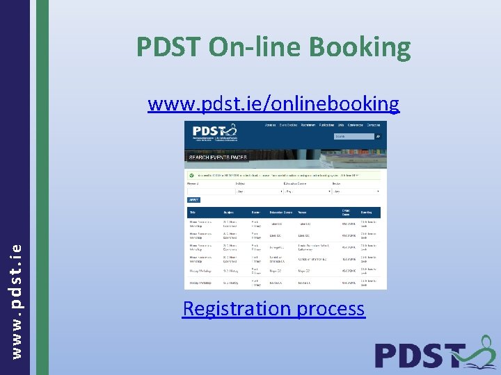 PDST On-line Booking www. pdst. ie/onlinebooking Registration process 