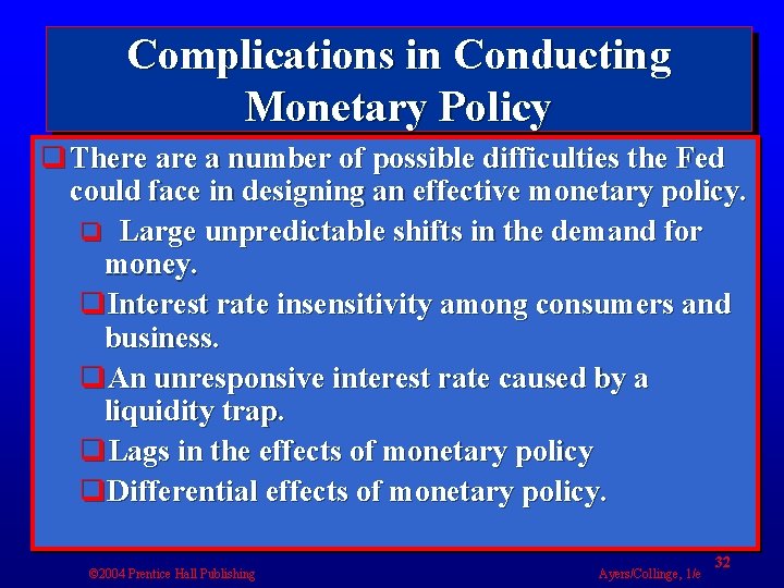 Complications in Conducting Monetary Policy q There a number of possible difficulties the Fed