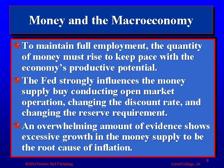 Money and the Macroeconomy To maintain full employment, the quantity of money must rise