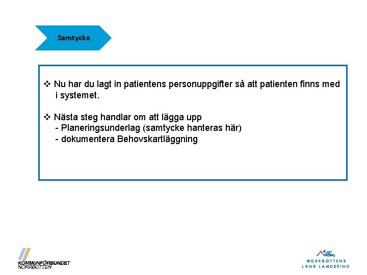 Samtycke v Nu har du lagt in patientens personuppgifter så att patienten finns med