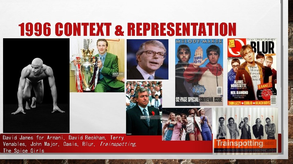 1996 CONTEXT & REPRESENTATION David James for Armani, David Beckham, Terry Venables, John Major,
