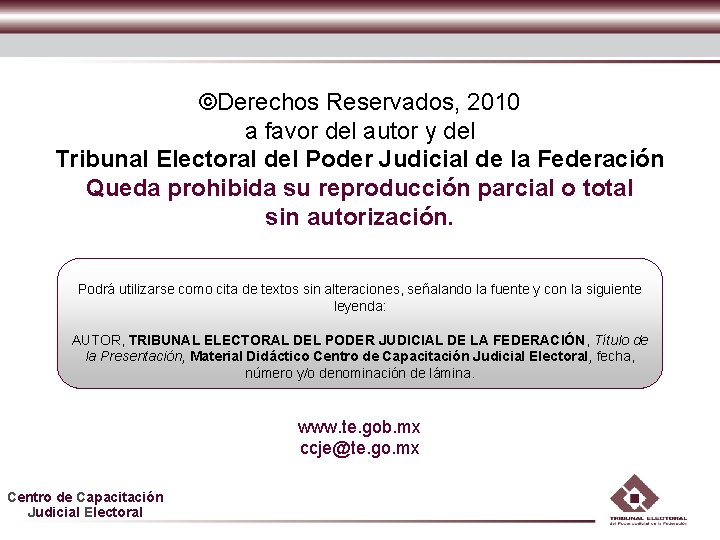 ©Derechos Reservados, 2010 a favor del autor y del Tribunal Electoral del Poder Judicial