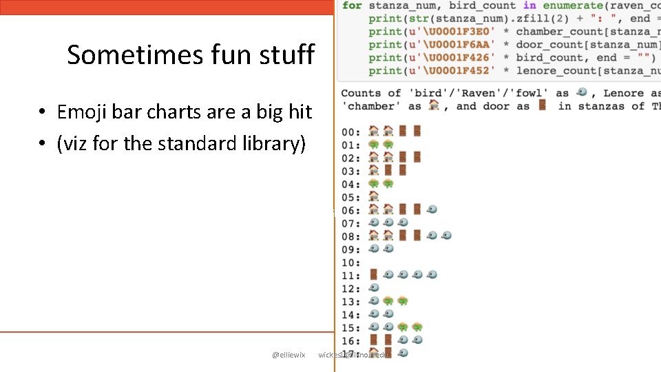Sometimes fun stuff • Emoji bar charts are a big hit • (viz for