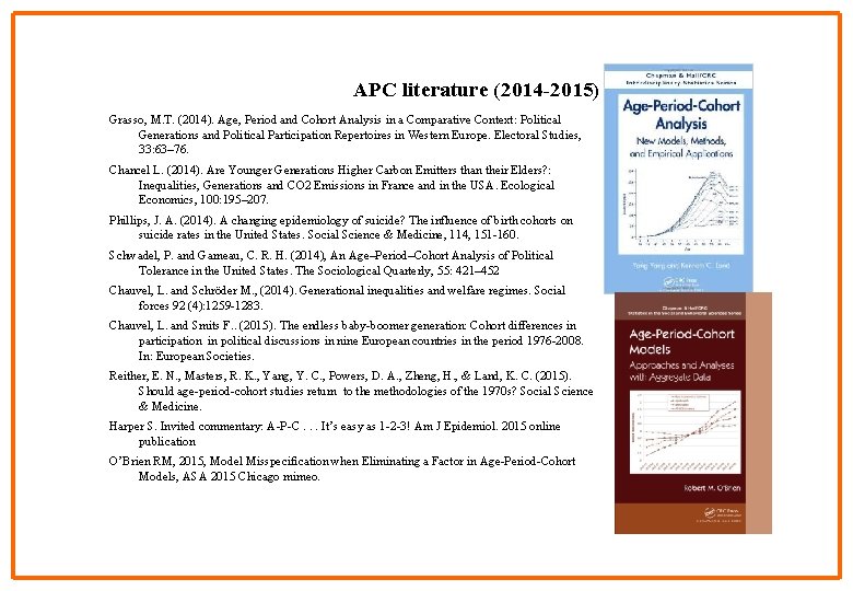 APC literature (2014 -2015) Grasso, M. T. (2014). Age, Period and Cohort Analysis in