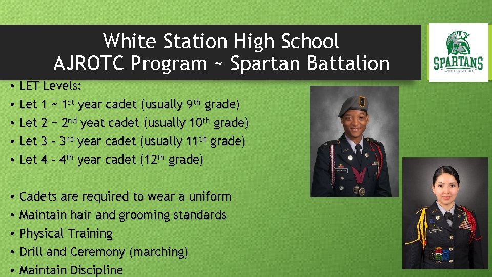 White Station High School AJROTC Program ~ Spartan Battalion • • • LET Levels: White Station High School AJROTC Program ~ Spartan Battalion • • • LET Levels: