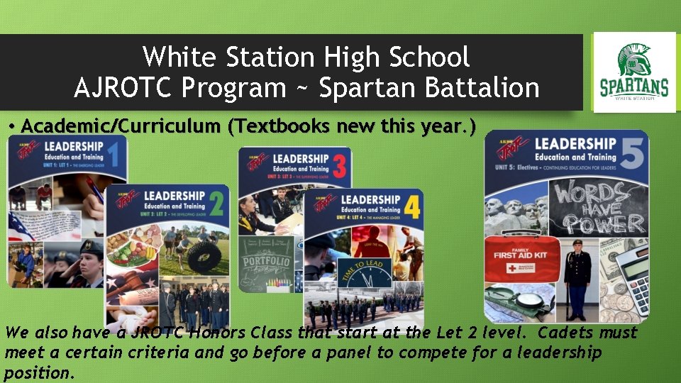 White Station High School AJROTC Program ~ Spartan Battalion • Academic/Curriculum (Textbooks new this White Station High School AJROTC Program ~ Spartan Battalion • Academic/Curriculum (Textbooks new this