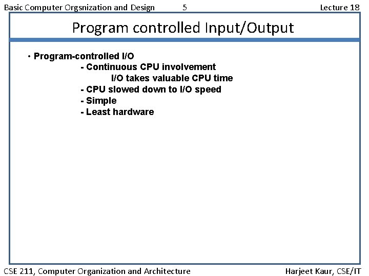 Basic Computer Orgsnization and Design 5 Lecture 18 Program controlled Input/Output • Program-controlled I/O