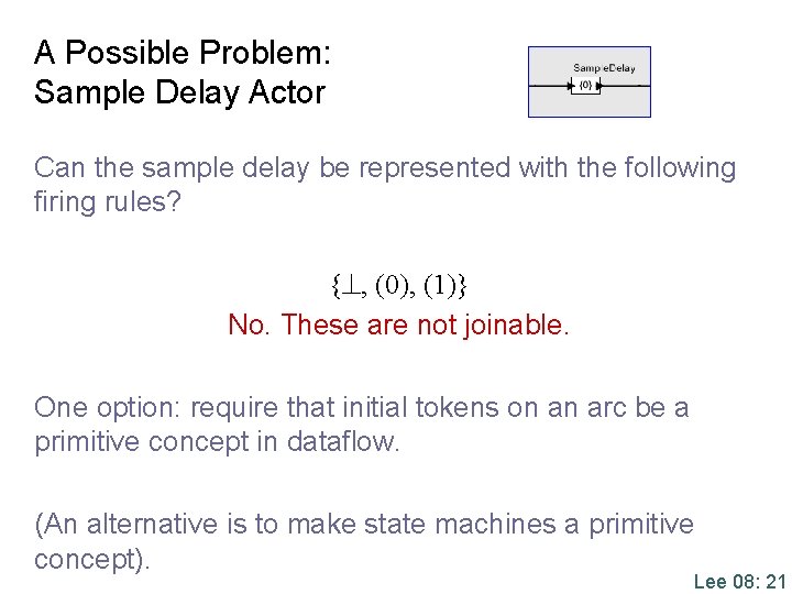 A Possible Problem: Sample Delay Actor Can the sample delay be represented with the