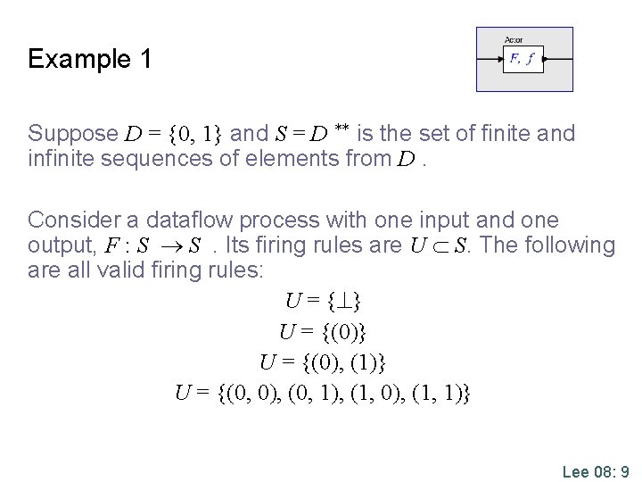 Example 1 Suppose D = {0, 1} and S = D ** is the