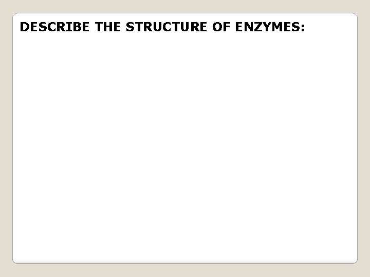DESCRIBE THE STRUCTURE OF ENZYMES: 