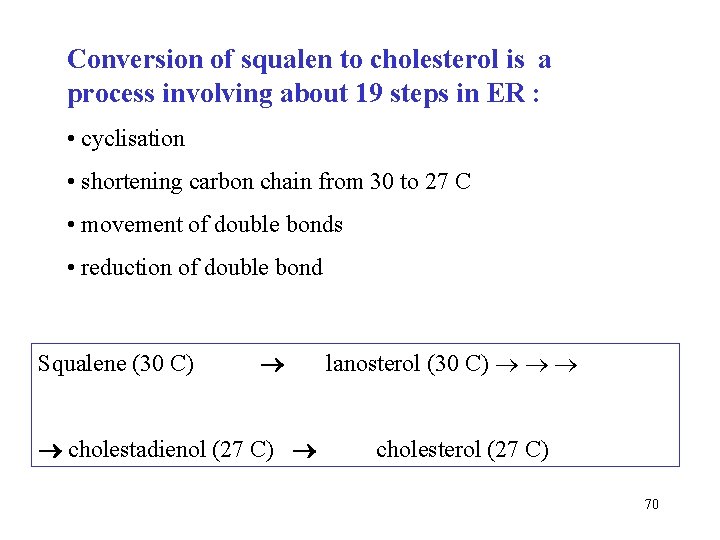 Conversion of squalen to cholesterol is a process involving about 19 steps in ER
