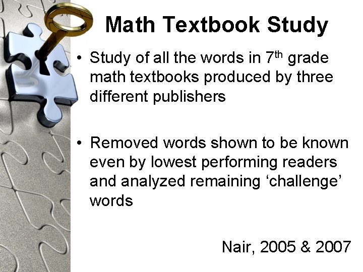 Math Textbook Study • Study of all the words in 7 th grade math