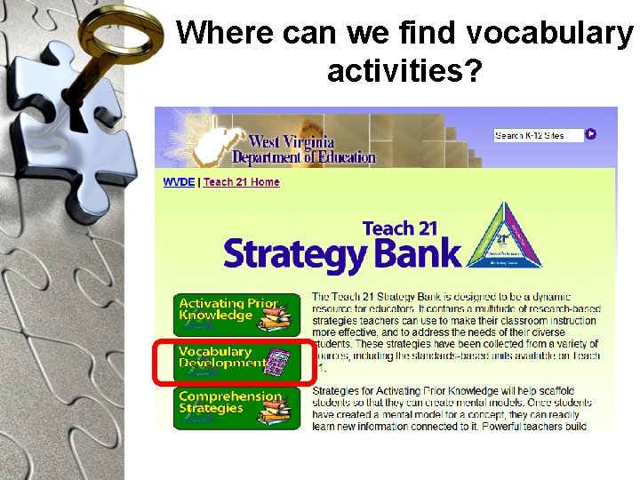 Where can we find vocabulary activities? 