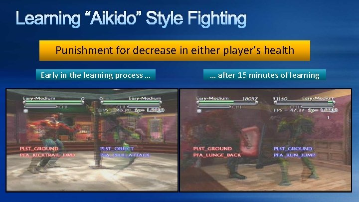 Learning “Aikido” Style Fighting Punishment for decrease in either player’s health Early in the