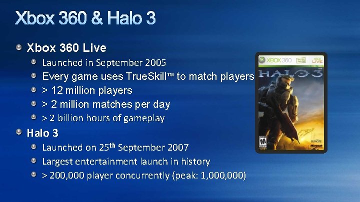 Xbox 360 & Halo 3 Xbox 360 Live Launched in September 2005 Every game